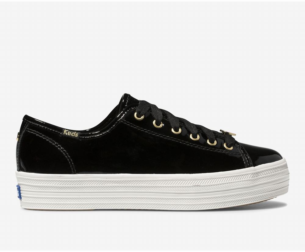 Women's Keds x kate spade new york Triple Kick Patent Leather Sneakers Black 1082473GM - South Afric